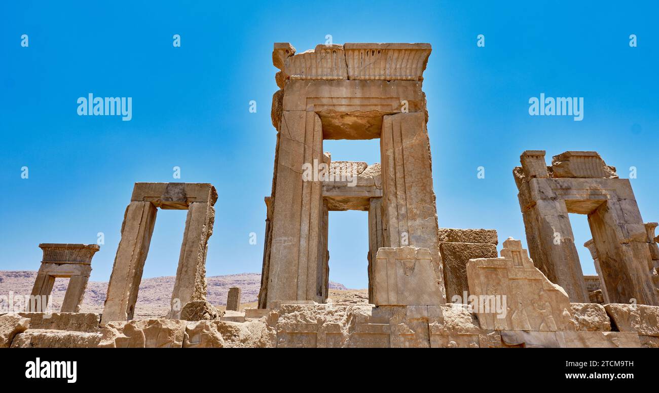 Persepoli, iran. Rovine di Persepoli, rovine dei Tachara. Foto Stock