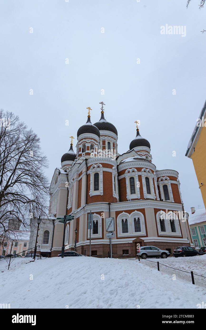 Cattedrale Alexander Nevsky a Tallinn in inverno Foto Stock