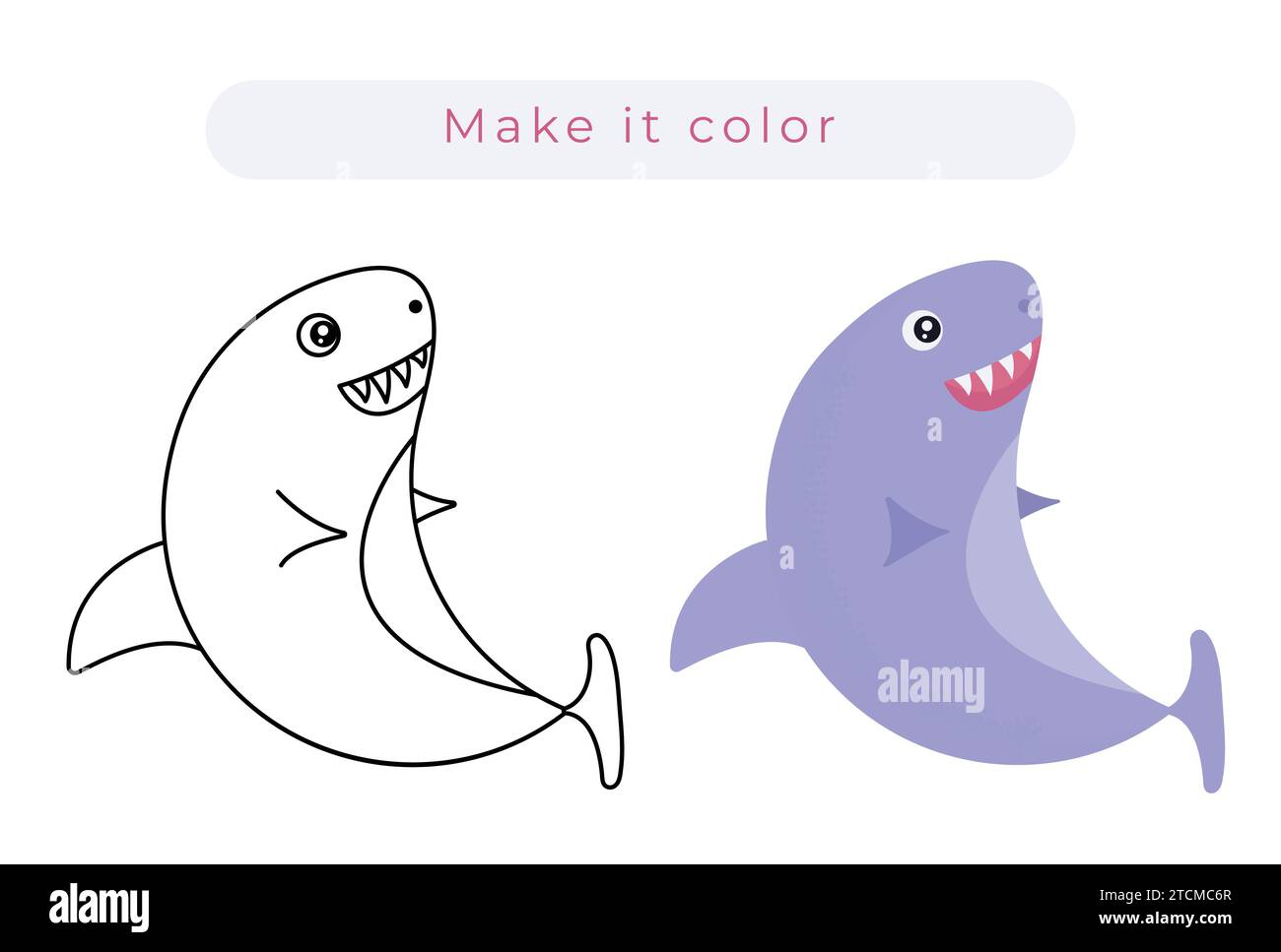 Linea nera e squalo a colori, illustrazione vettoriale per un libro da colorare Illustrazione Vettoriale