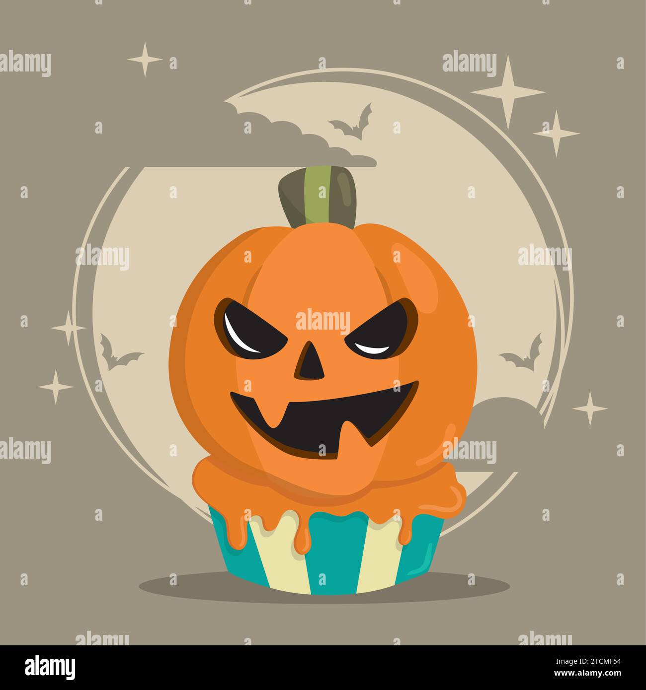 Carino muffin alla zucca, caramelle di halloween Vector Illustrazione Vettoriale