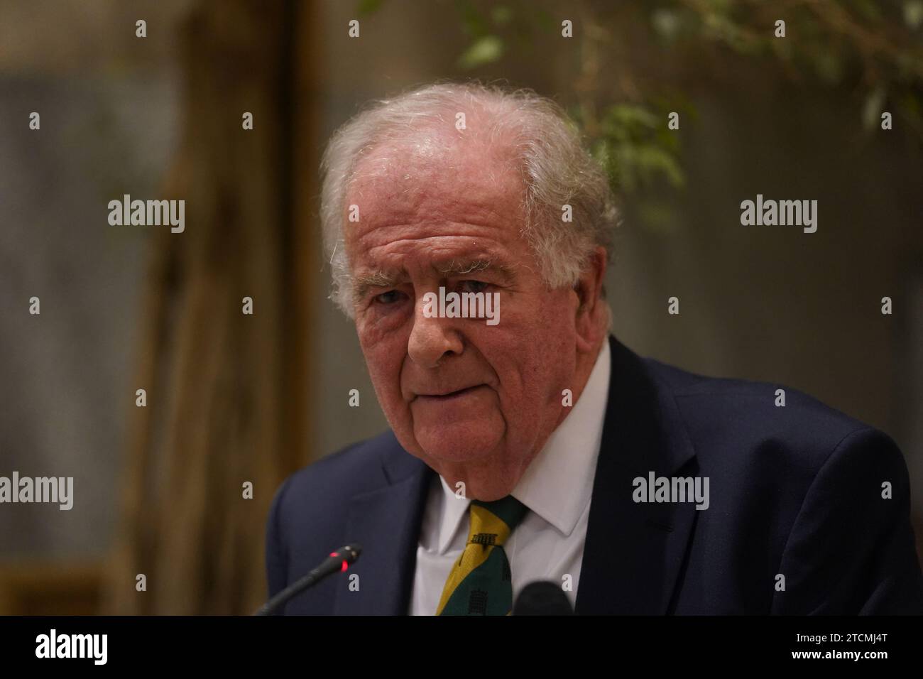 Sir Roger Gale interviene all'inaugurazione di un busto di Lord David Trimble a Leinster House, Dublino, in dedizione al suo lavoro verso l'accordo del venerdì Santo. L'ex leader dell'UUP ha ricevuto il Premio Nobel per la pace 25 anni fa, nel 1998, quando è stato anche assegnato congiuntamente all'ex leader dell'SDLP John Hume per il loro lavoro nella negoziazione dello storico accordo di pace. Data foto: Mercoledì 13 dicembre 2023. Foto Stock