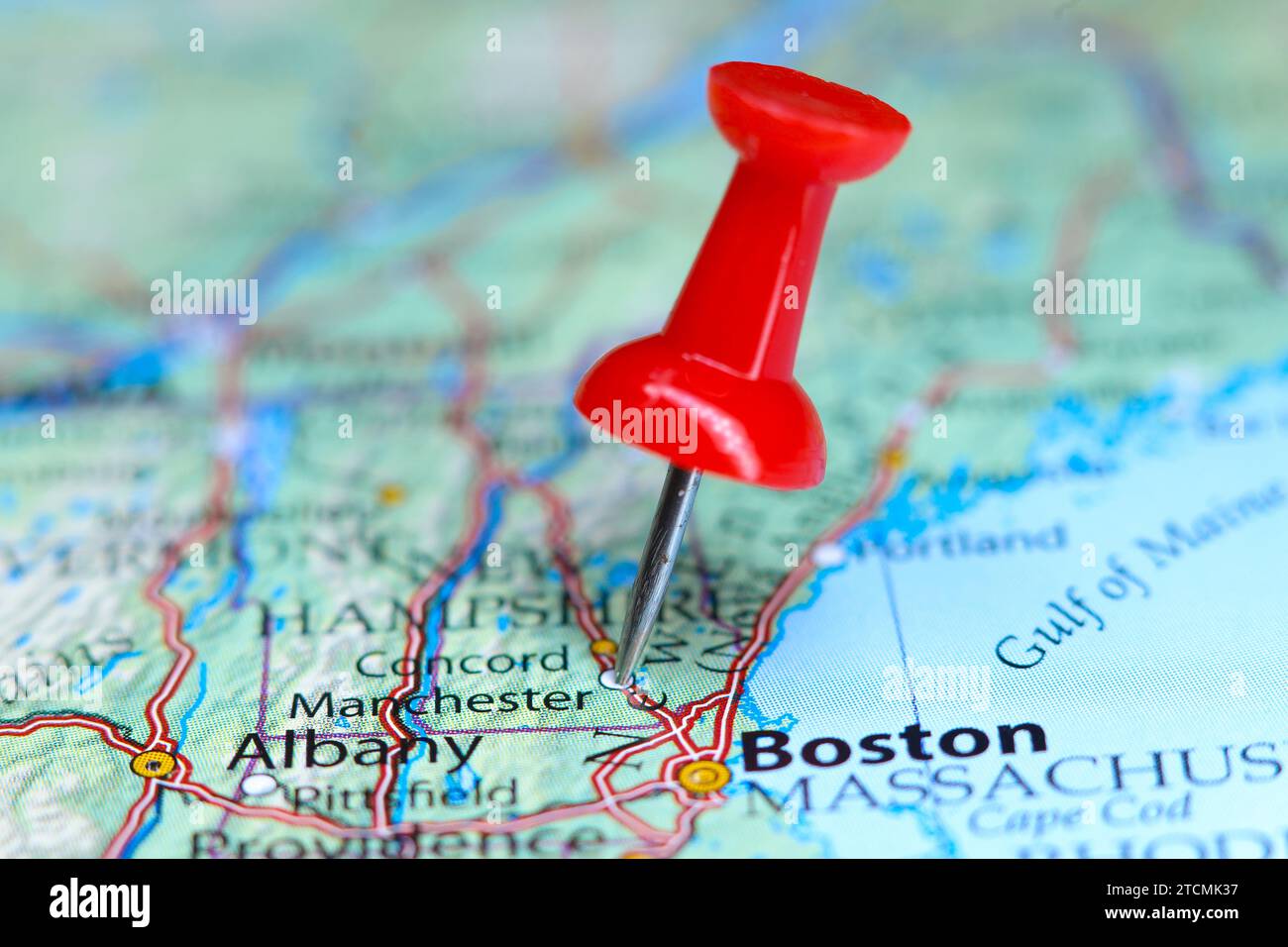 Manchester, New Hampshire spilla sulla mappa Foto Stock