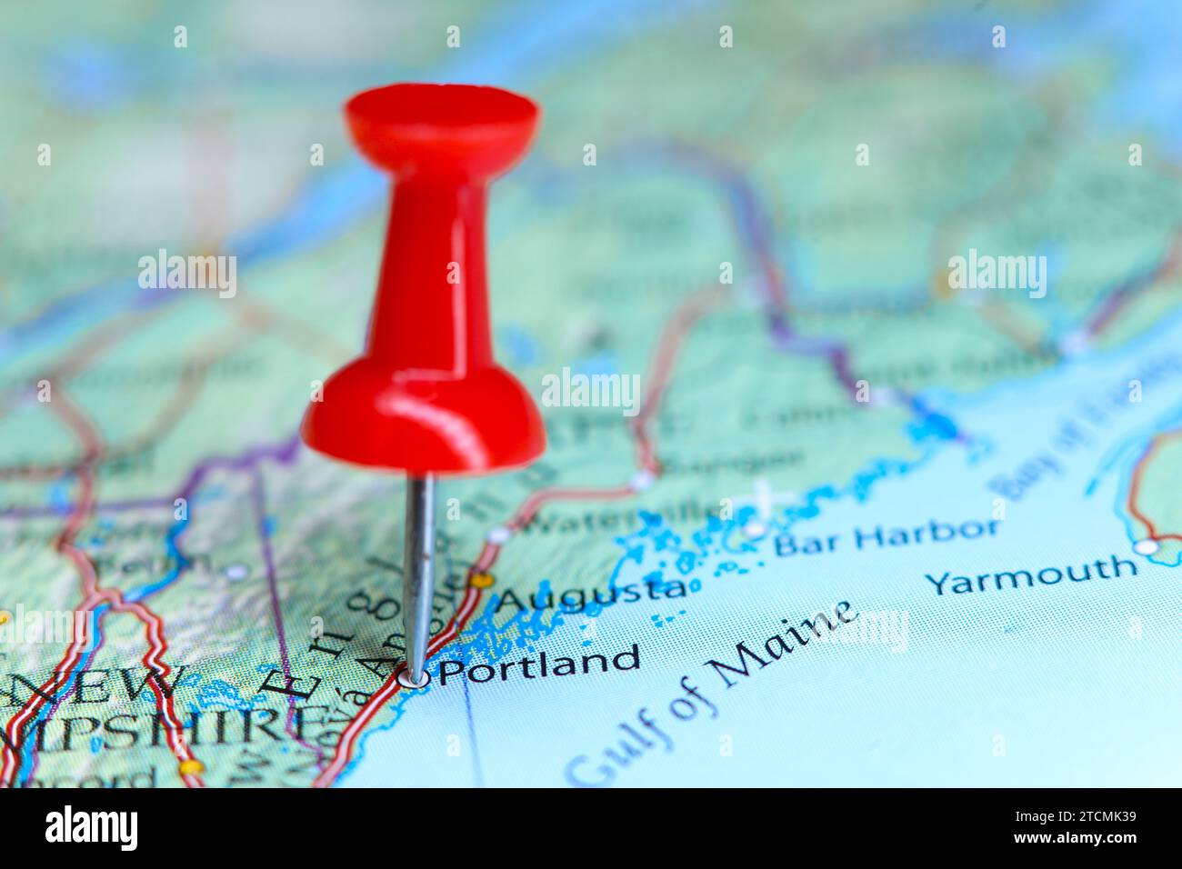 Portland, Maine pin sulla mappa Foto Stock