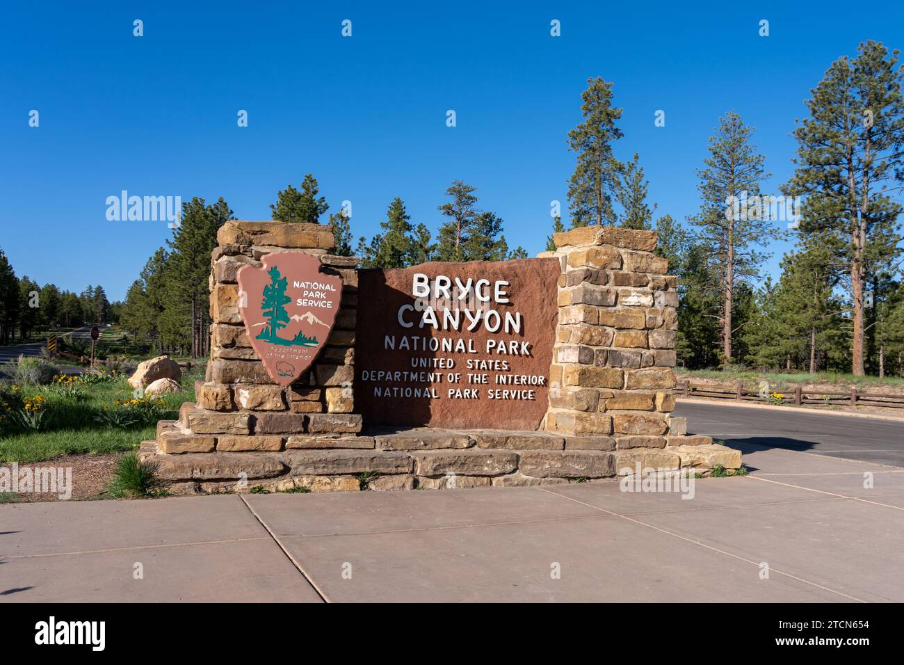 Il cartello d'ingresso del Bryce Canyon National Park nello Utah, Stati Uniti Foto Stock