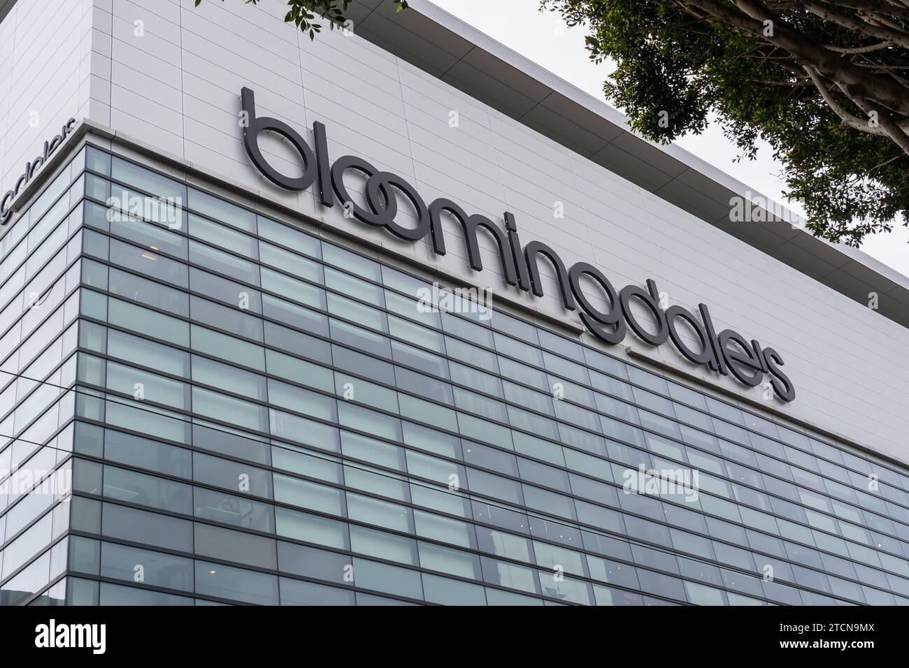 L'insegna di Bloomingdale sull'edificio nel suo negozio a San Francisco, California, USA Foto Stock