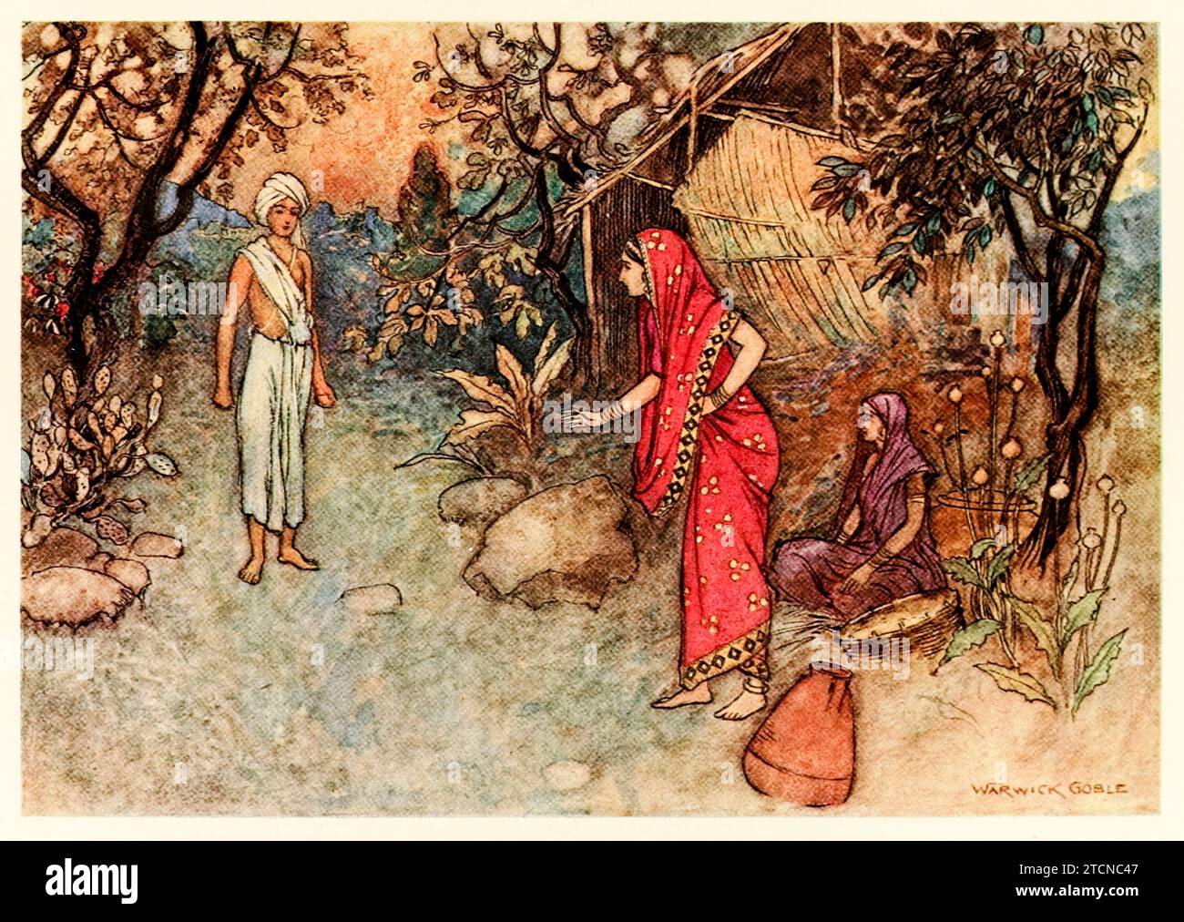 “How is it that you have return so soon” da “Folk-Tales of Bengal” di Lal Behari Day (1824-1882), illustrazione di Warwick Goble (1862-1972). Fotografia di un'edizione del 1912. Credito: Collezione privata / AF fotografie Foto Stock