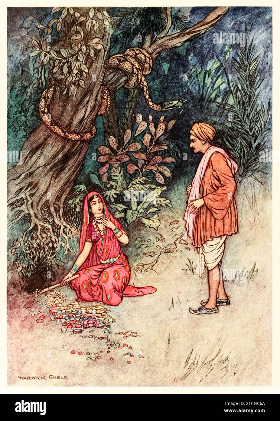 «Marito, prendi tutta questa grande quantità di oro e pietre preziose» da «Folk-Tales of Bengal» di Lal Behari Day (1824-1882), illustrazione di Warwick Goble (1862-1972). Fotografia di un'edizione del 1912. Credito: Collezione privata / AF fotografie Foto Stock
