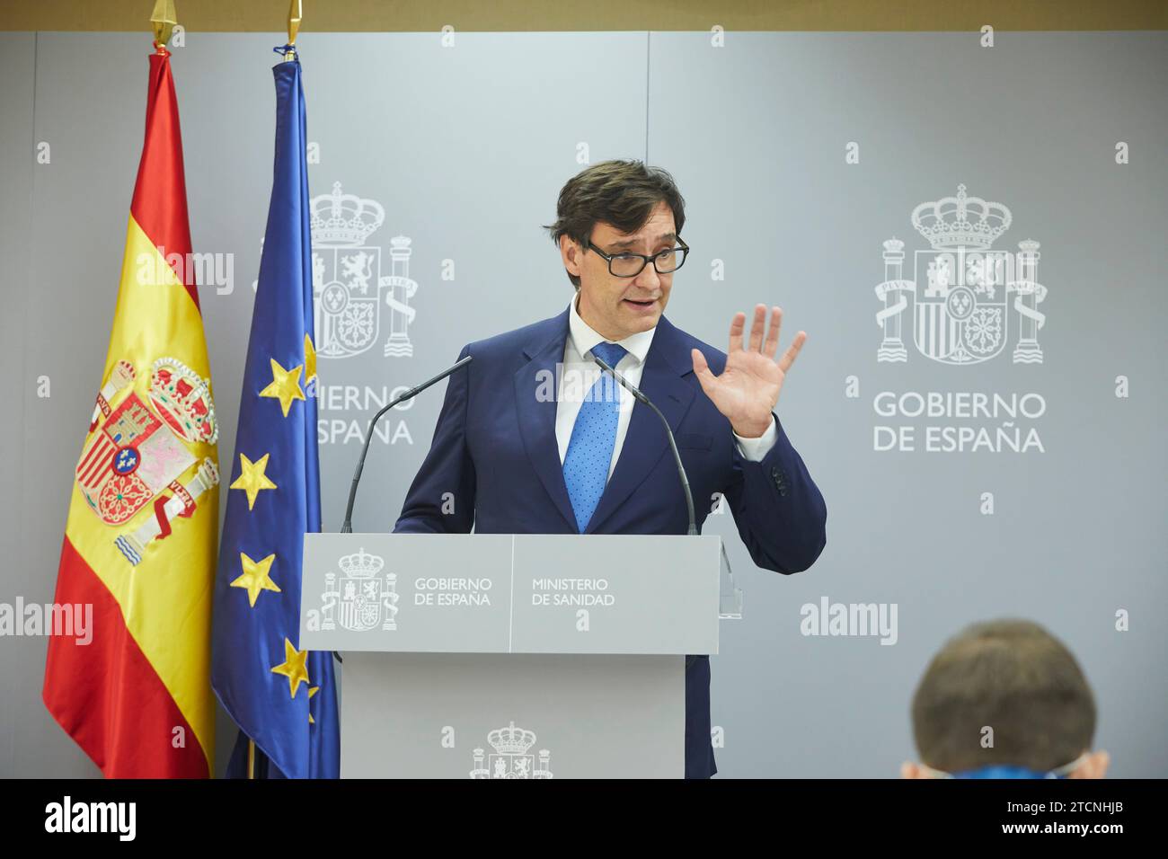 Madrid, 20/07/2020. Paseo del Prado. Sede del Ministero della salute. Conferenza stampa del Ministro Salvador Illa e María José Sierra, del Centro per il coordinamento degli avvisi e delle emergenze sanitarie, dipendente dal Ministero della salute. Foto: Guillermo Navarro. ARCHDC. Crediti: Album / Archivo ABC / Guillermo Navarro Foto Stock