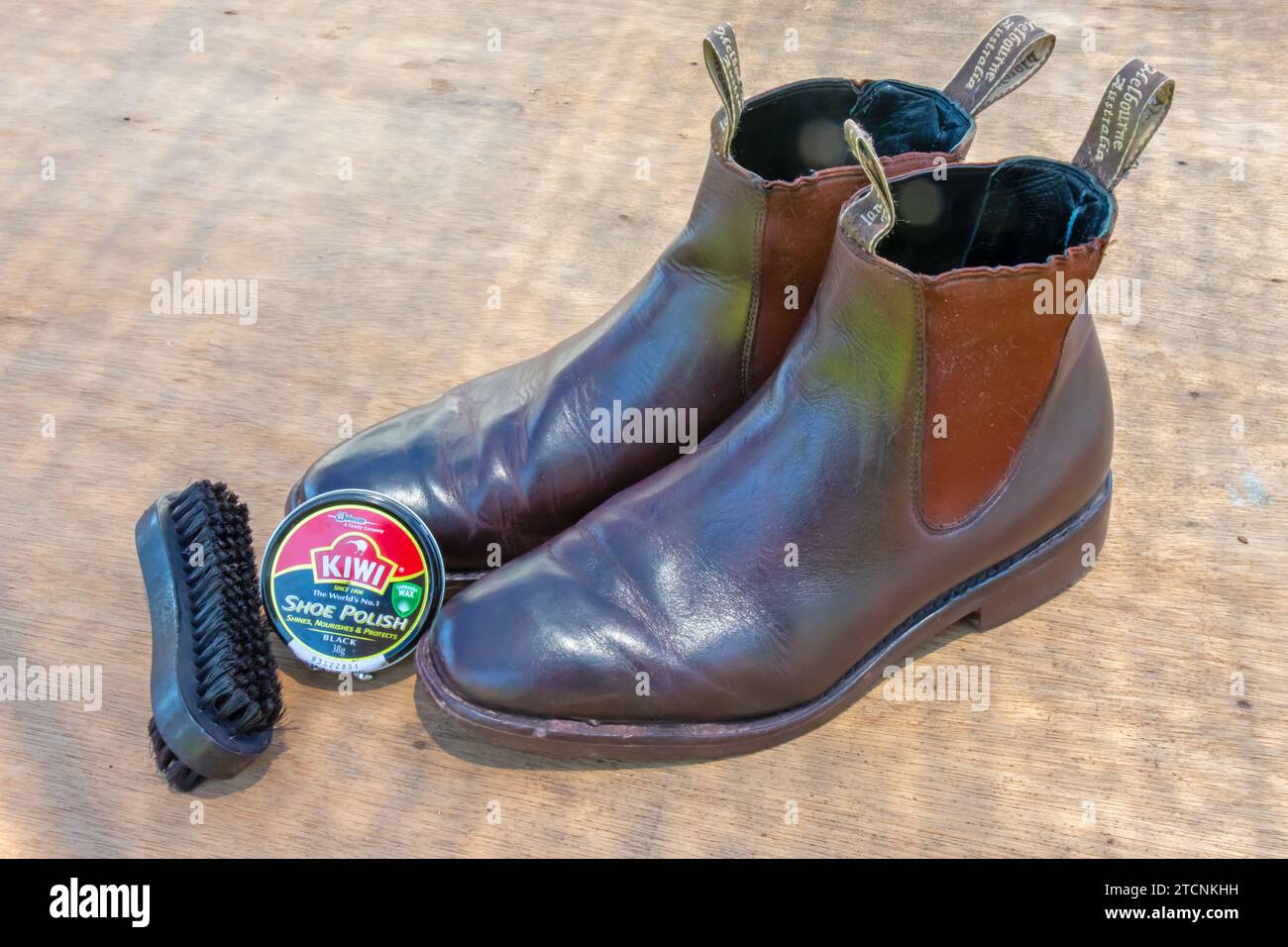 Scarpa, spazzola e stivali Kiwi di S C Johnson Foto Stock