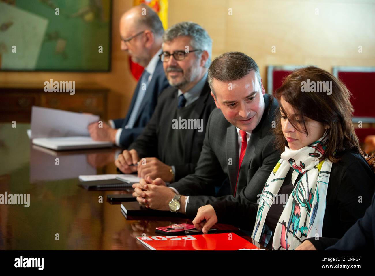 Madrid, 20/02/2020. Riunione della commissione permanente di coordinamento. Adriana lastra, Iván Redondo, Félix Bolaños, Miguel Ángel Oliver, Isabel Valldecabres, Antonio Hidalgo, Pablo Echenique e Julio Rodríguez. Foto: Ignacio Gil. ARCHDC. Crediti: Album / Archivo ABC / Ignacio Gil Foto Stock