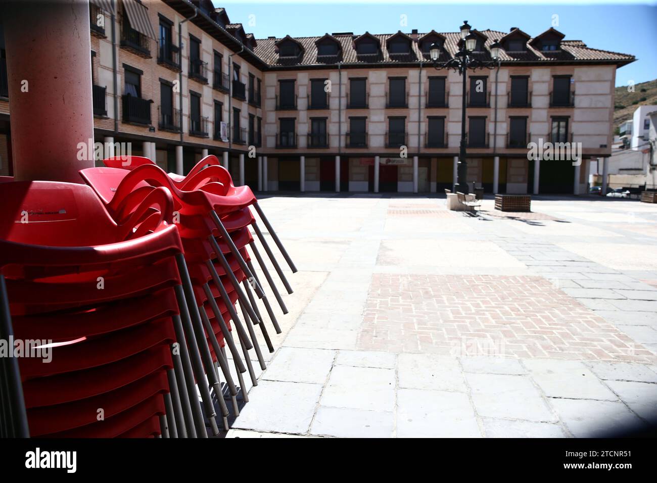 Tielmes (Comunità di Madrid), 08/23/2020. Tielmes, la prima città di Madrid a autoconfinarsi a causa di un'epidemia di Covid-19 con la trasmissione della comunità. Foto: Jaime García. ARCHDC. Crediti: Album / Archivo ABC / Jaime García Foto Stock