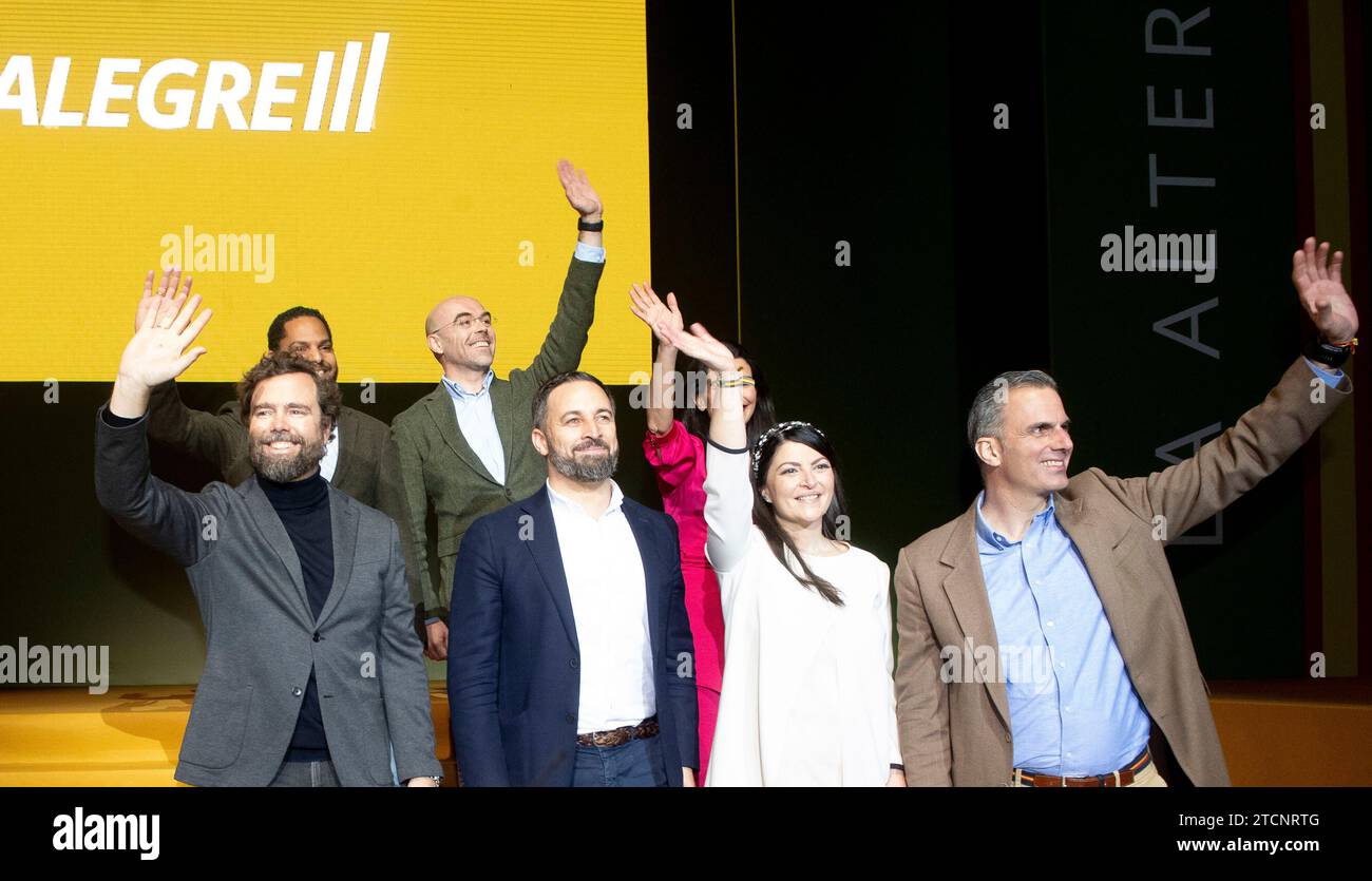 Carabanchel (Madrid), 03/08/2020. Palazzo Vistalegre. Congresso VOX. Santiago Abascal, Rocío Monasterio, Javier Ortega Smith, Macarena Olana.... Foto: De San Bernardo. ARCHDC. Crediti: Album / Archivo ABC / Eduardo San Bernardo Foto Stock