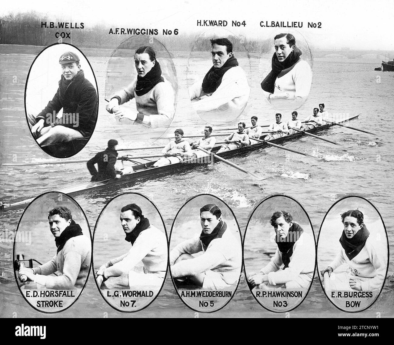 12/31/1912. Dalla famosa regata dell'Università inglese. La squadra di Oxford Rowing, che ha vinto le Regate in cui gli studenti di quella università competono con quelli di Cambridge annualmente. Foto Hugelmann (timbro). Crediti: Album / Archivo ABC / Louis Hugelmann Foto Stock