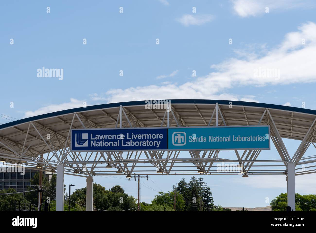 L'ingresso al Lawrence Livermore National Laboratory di Livermore, California, Stati Uniti Foto Stock
