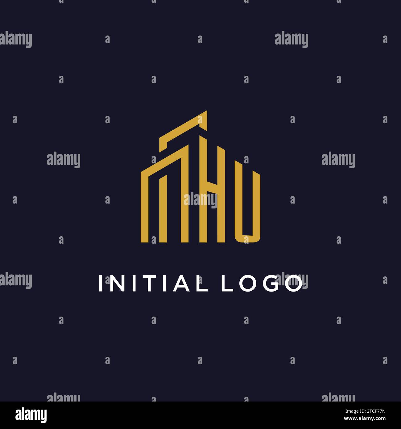 Monogramma iniziale HU con grafica vettoriale del logo dell'edificio Illustrazione Vettoriale
