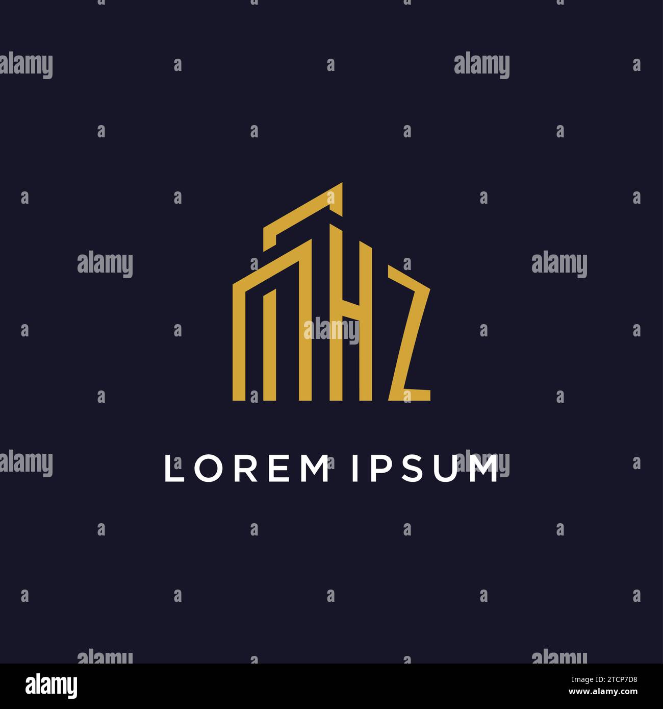 Monogramma iniziale HZ con grafica vettoriale del logo dell'edificio Illustrazione Vettoriale