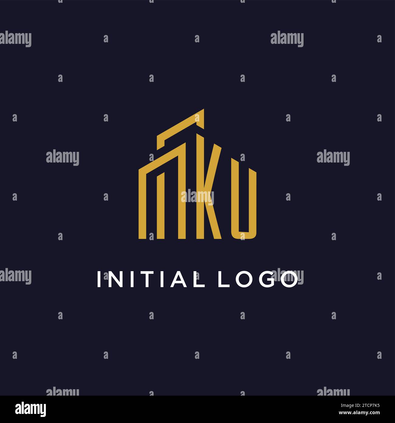 Monogramma iniziale KU con grafica vettoriale del logo dell'edificio Illustrazione Vettoriale