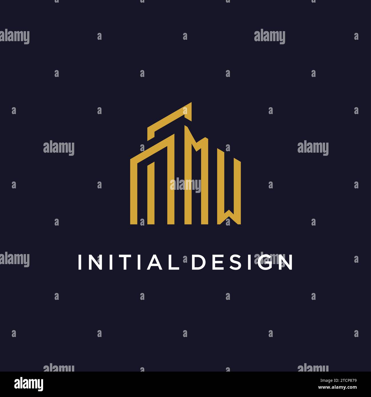 Monogramma iniziale MW con grafica vettoriale del logo dell'edificio Illustrazione Vettoriale