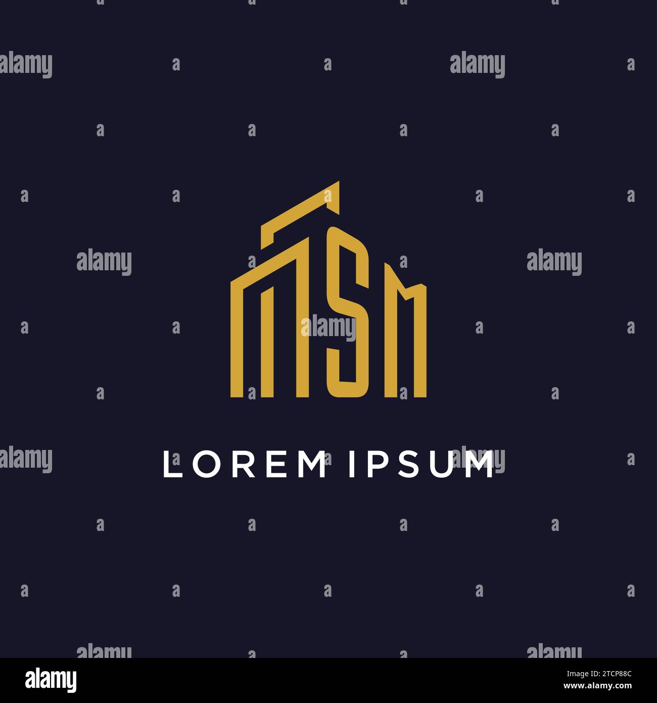 Monogramma iniziale SM con grafica vettoriale del logo dell'edificio Illustrazione Vettoriale
