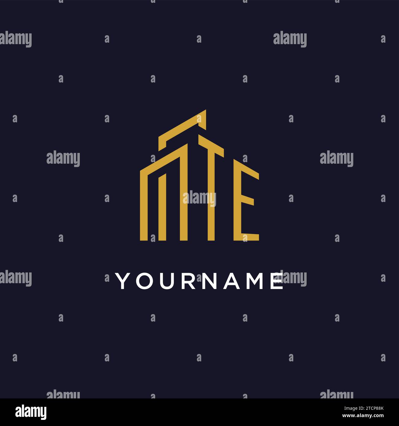 Monogramma iniziale te con grafica vettoriale del design del logo dell'edificio Illustrazione Vettoriale