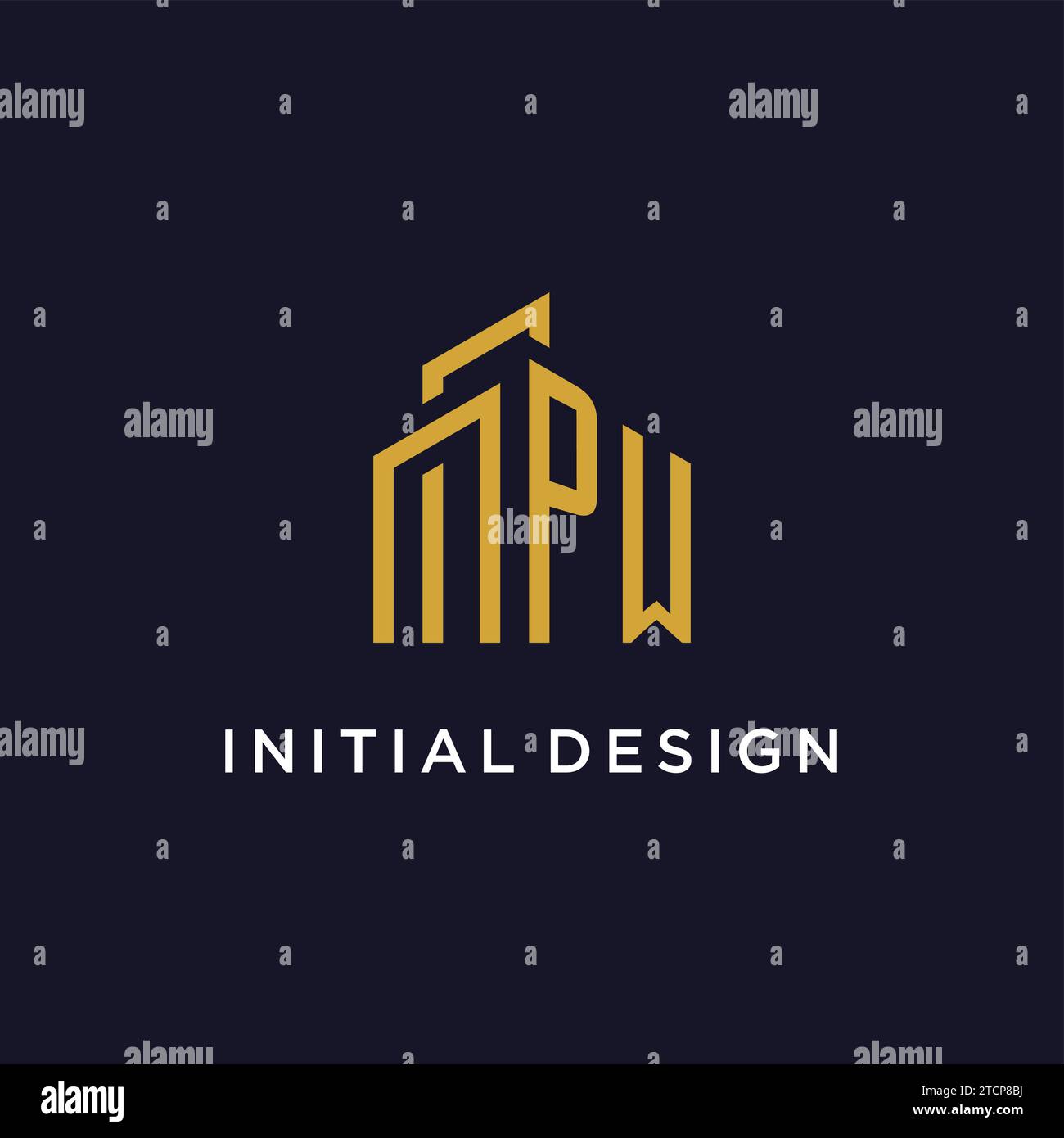 Monogramma iniziale PW con grafica vettoriale del logo dell'edificio Illustrazione Vettoriale