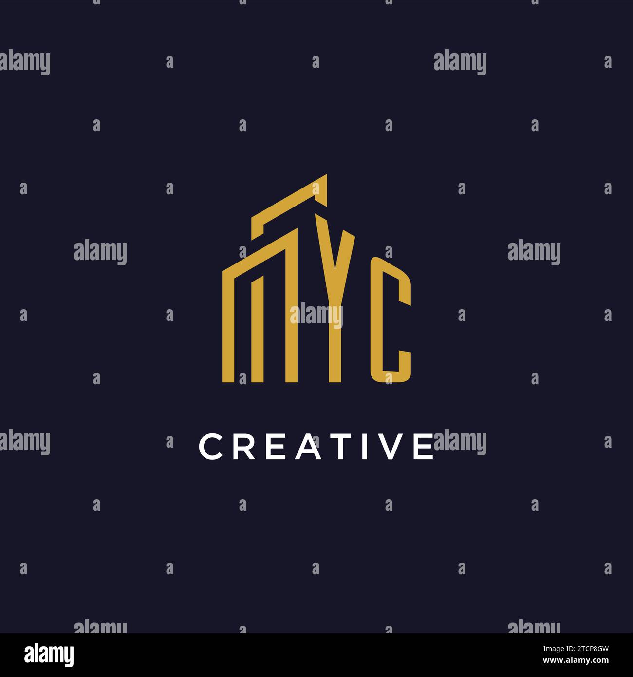 Monogramma iniziale YC con grafica vettoriale del logo dell'edificio Illustrazione Vettoriale