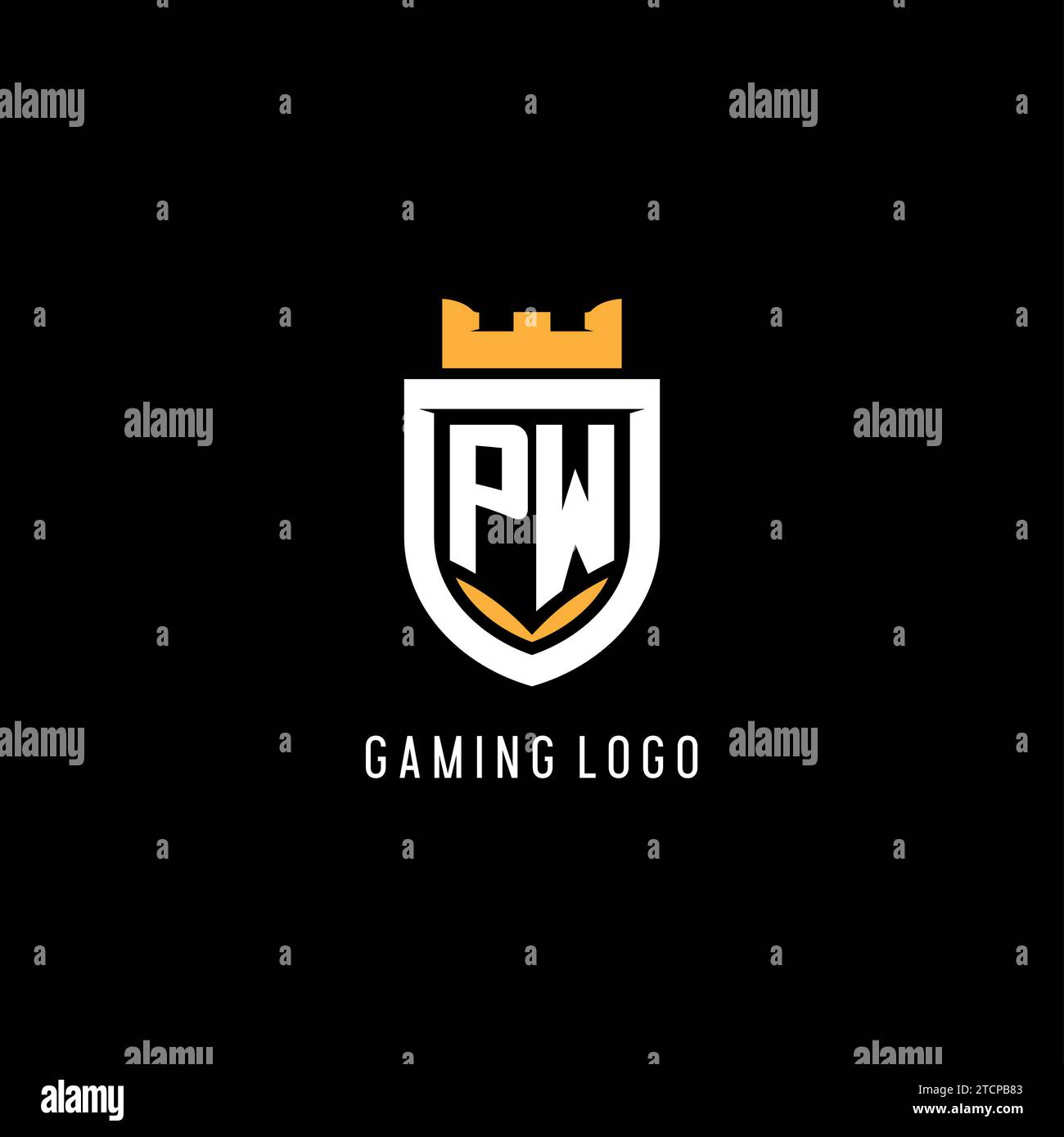 Logo PW iniziale con scudo, logo esport gaming monogramma grafica vettoriale Illustrazione Vettoriale