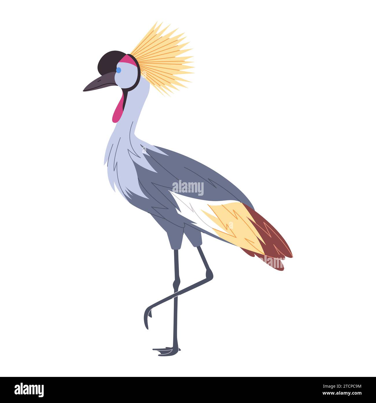 gru a corona grigia l'animale naturale selvatico ha una gamba alta e una testa crestata con una bella piuma Illustrazione Vettoriale