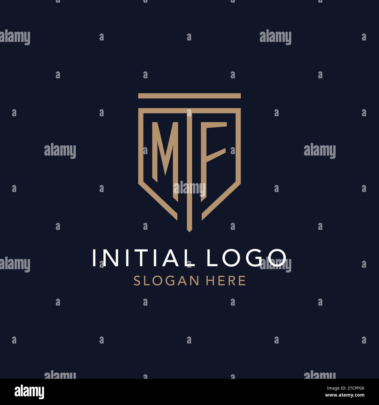 Monogramma con logo iniziale MF con ispirazione semplice e lussuosa icona dello scudo Illustrazione Vettoriale