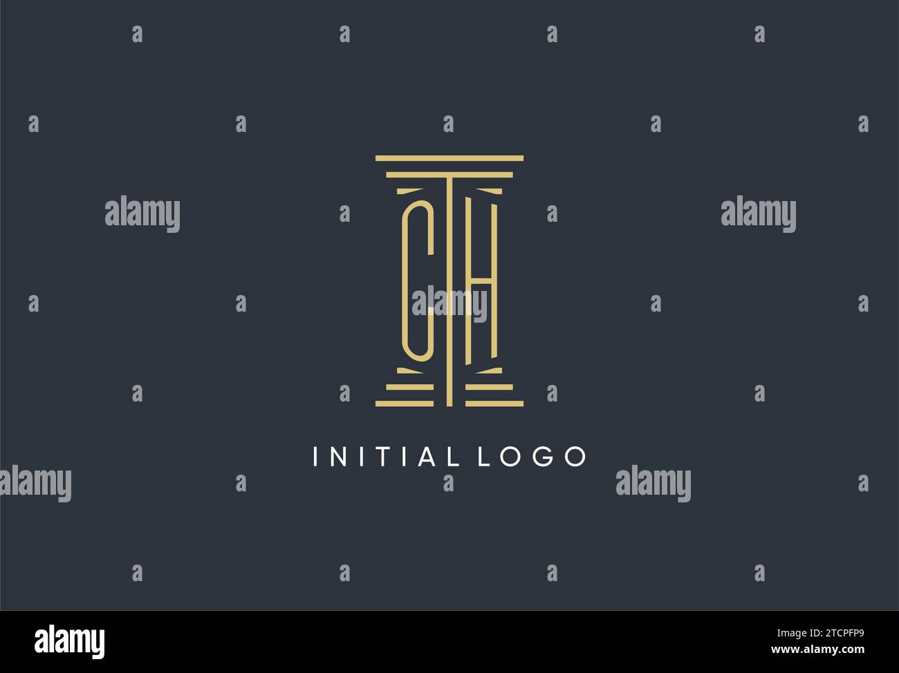 Monogramma iniziale CH con logo a forma di colonna ispirato al design Illustrazione Vettoriale