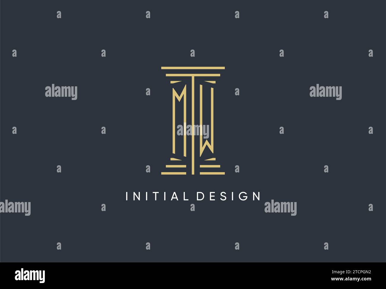 Monogramma iniziale MW con logo a forma di colonna ispirato al design Illustrazione Vettoriale