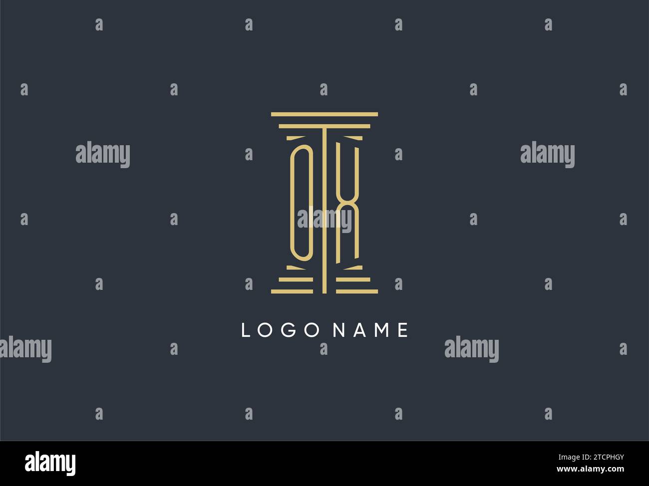 Monogramma iniziale OX con logo a forma di pilastro ispirato al design Illustrazione Vettoriale