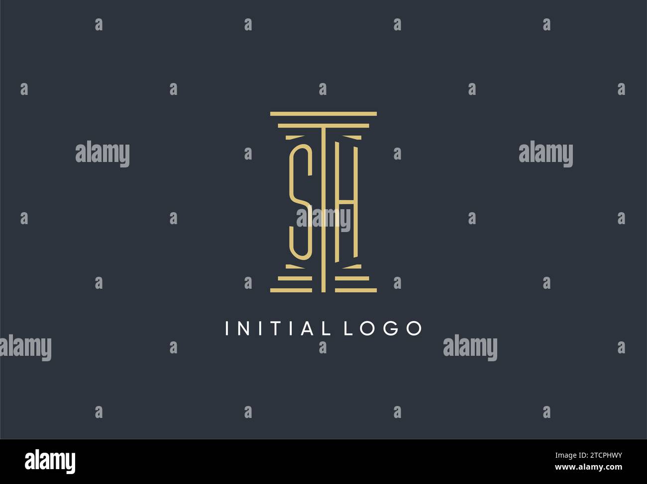 Monogramma iniziale SH con logo a forma di colonna ispirato al design Illustrazione Vettoriale