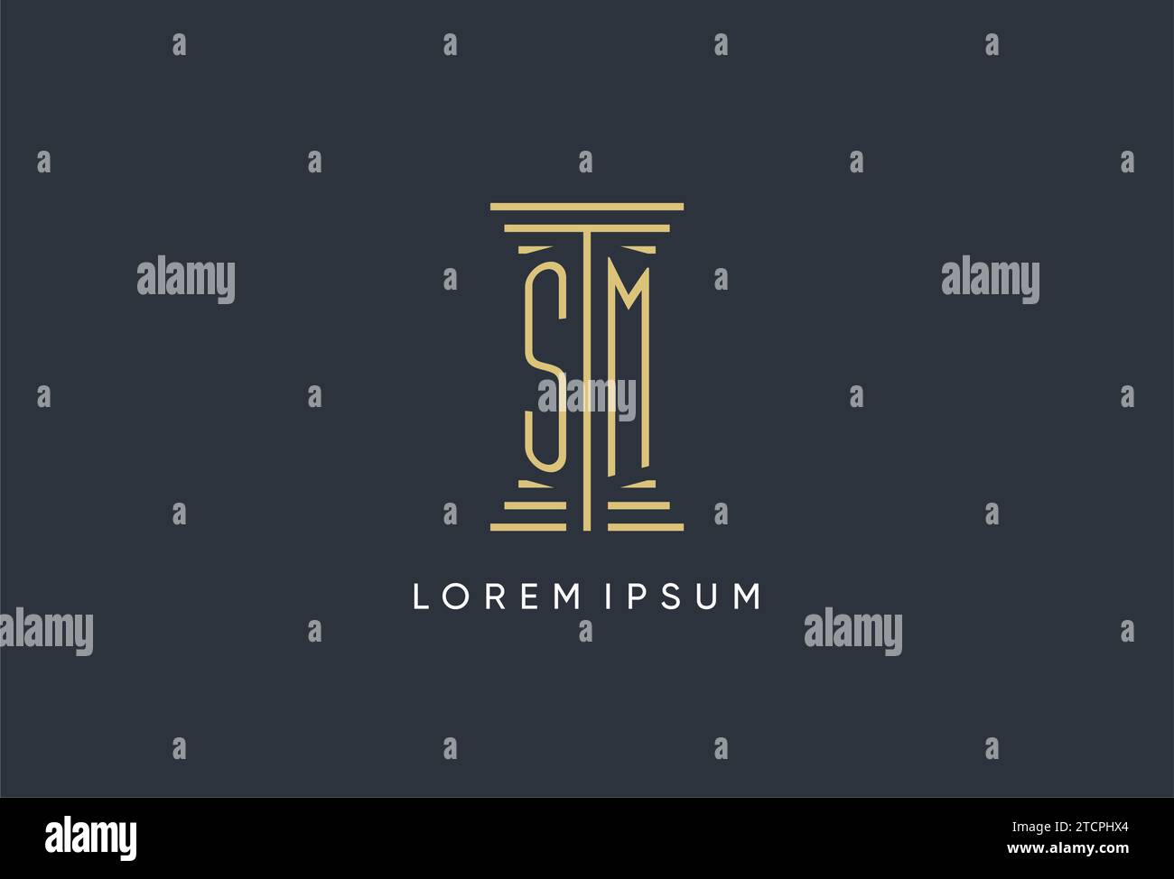Monogramma iniziale SM con logo a forma di pilastro ispirato al design Illustrazione Vettoriale