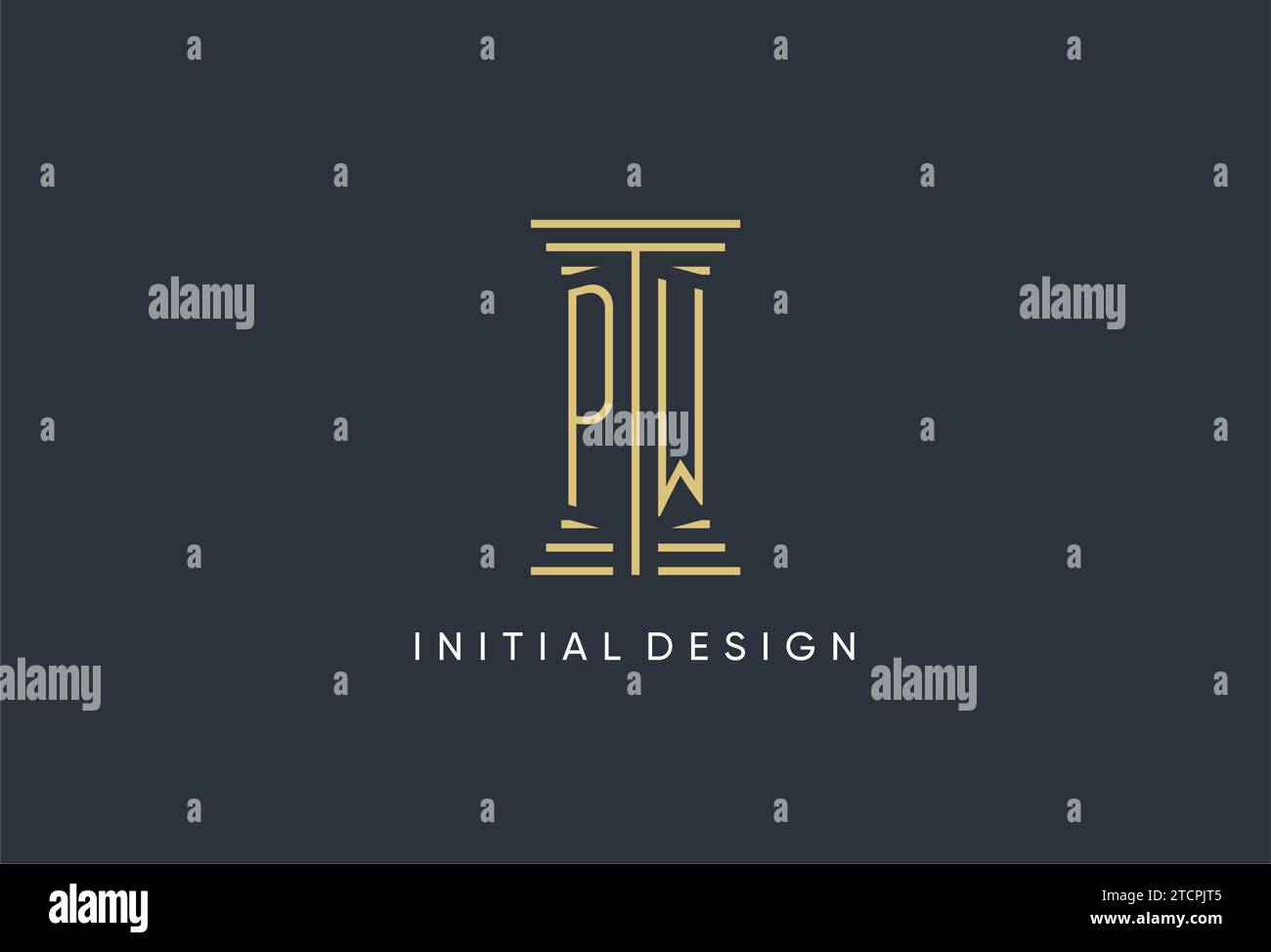 Monogramma iniziale PW con logo a forma di colonna ispirato al design Illustrazione Vettoriale