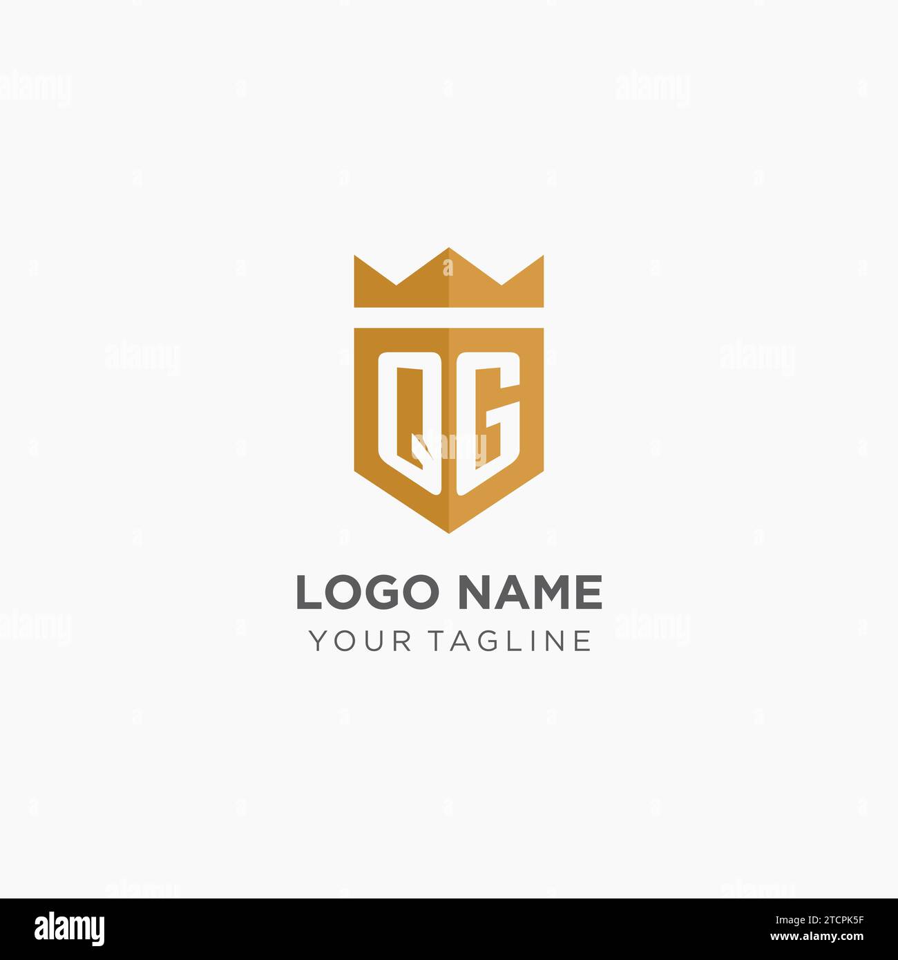 Logo Monogram QG con scudo geometrico e corona, elegante logo iniziale grafico vettoriale Illustrazione Vettoriale
