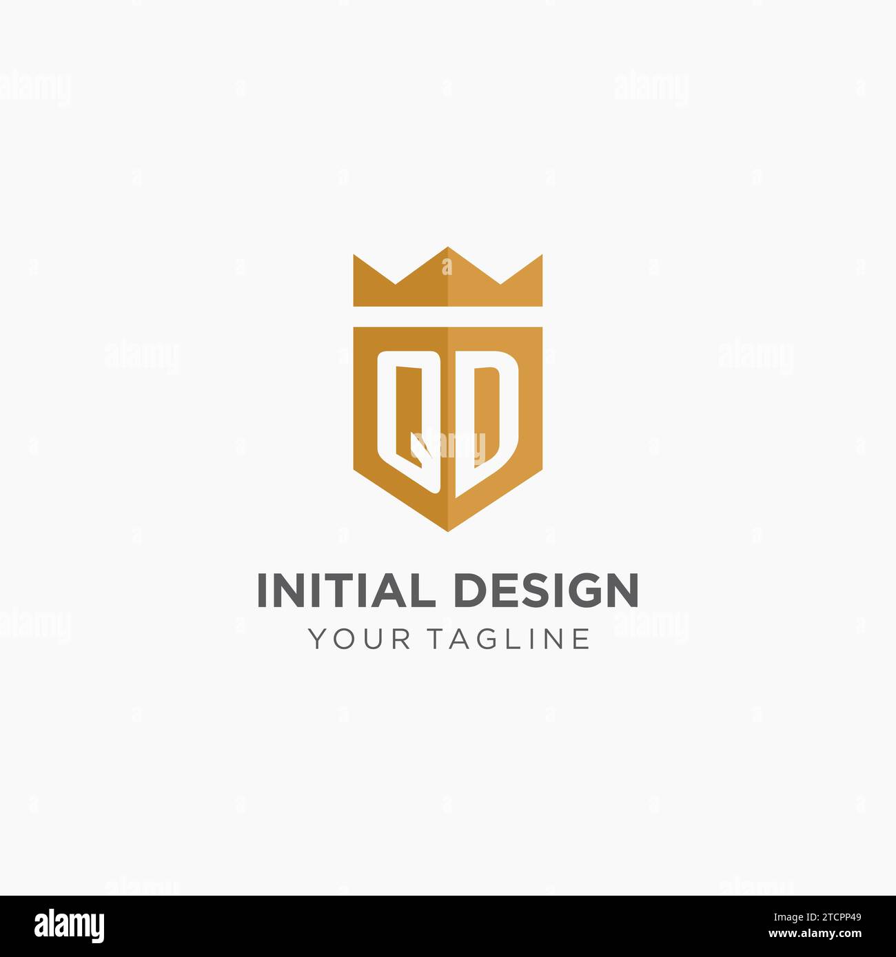 Logo Monogram QD con scudo geometrico e corona, elegante logo iniziale grafico vettoriale Illustrazione Vettoriale