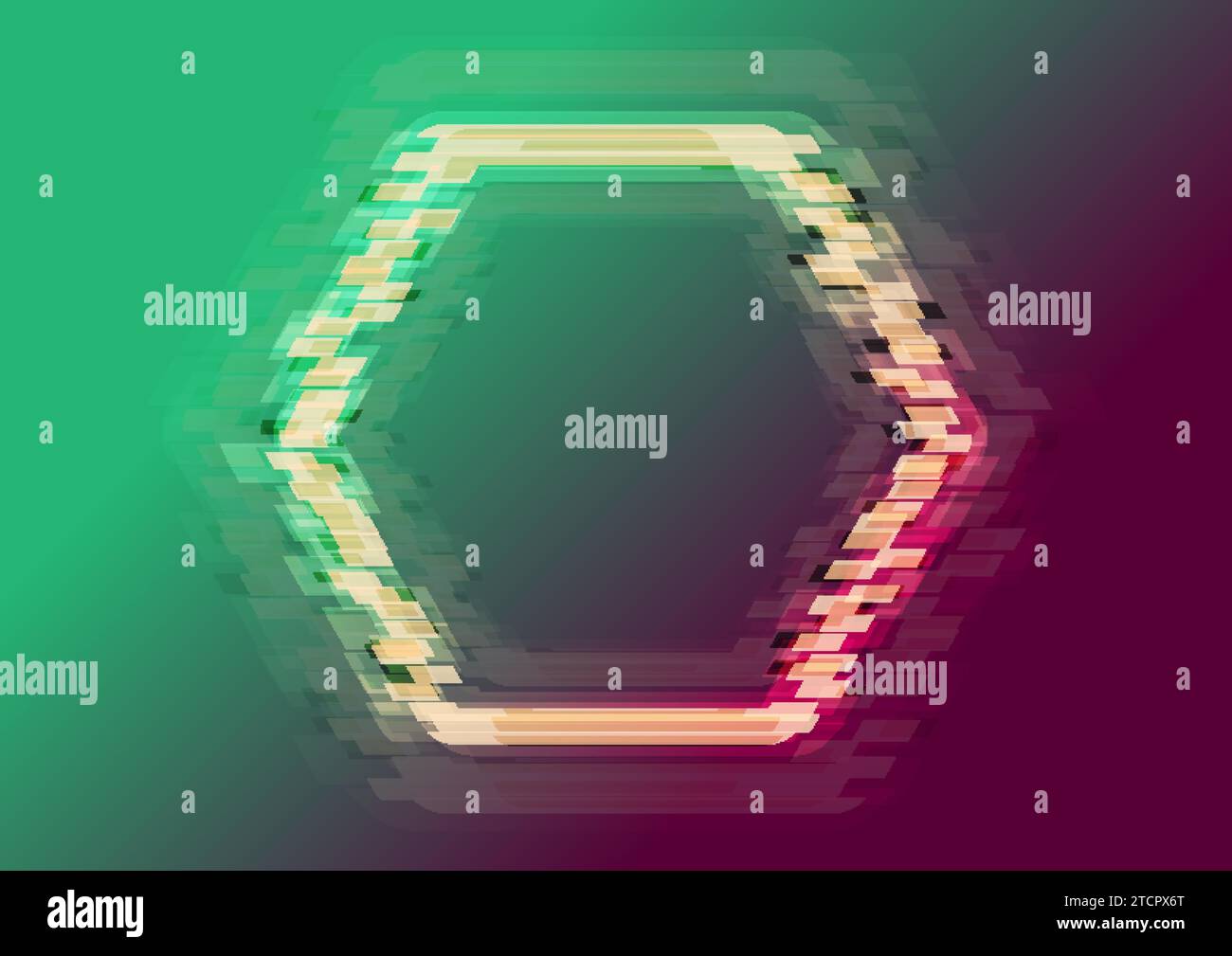 Effetto glitch astratto sfondo moderno esagonale luminoso. Progettazione grafica vettoriale concettuale Illustrazione Vettoriale