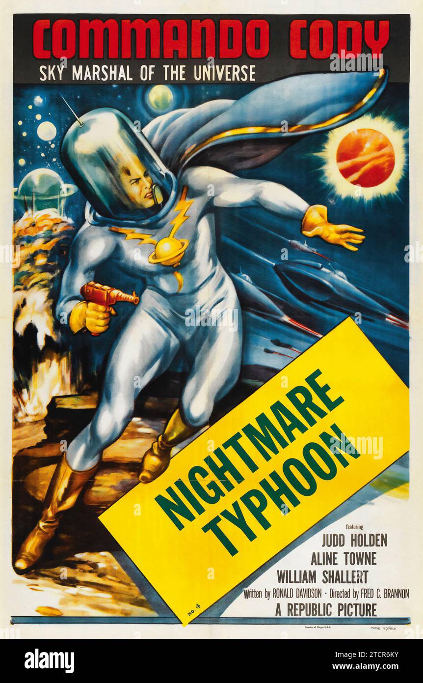Poster di film d'epoca - Commando Cody, Nightmare Typohoon, 1950s Science Fiction (Repubblica, 1953) Foto Stock