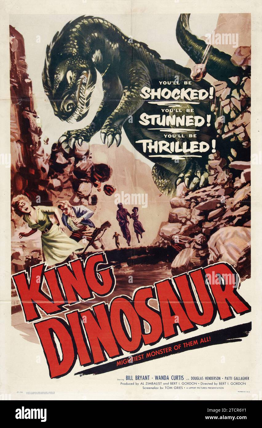 Horror, film di mostri - poster di film d'epoca - Re Dinousaur, 1955 - poster di film d'epoca degli anni '1950 - horror - fantascienza - mostro Foto Stock
