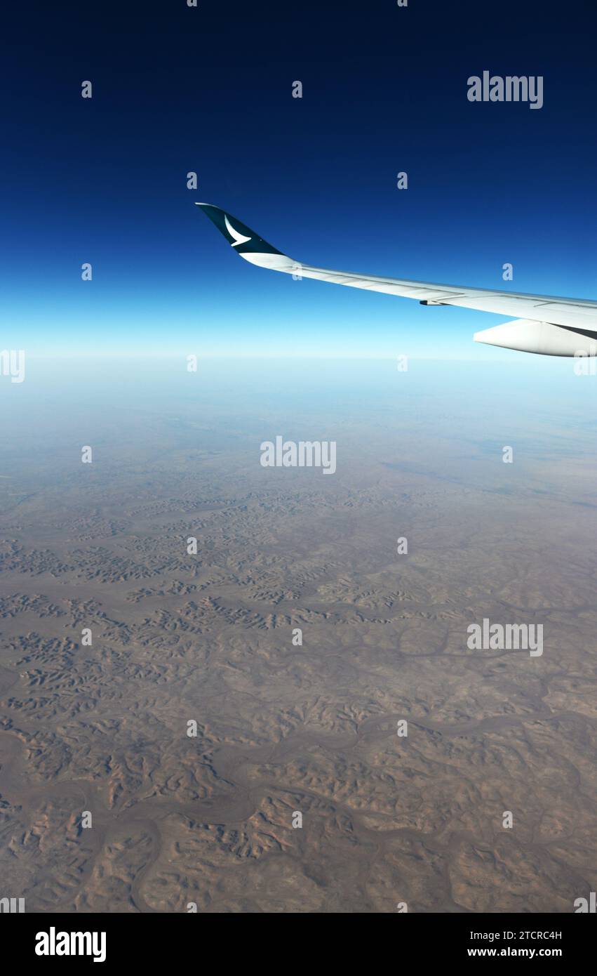 Sorvolando la penisola arabica con Cathay Pacific Airlines. Foto Stock