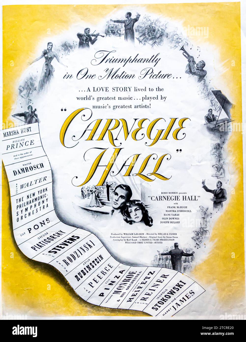 Carnegie Hall, film drammatico musicale americano del 1947 diretto da Edgar G. Ulmer e interpretato da Marsha Hunt e William Prince - annuncio della rivista LIFE Foto Stock