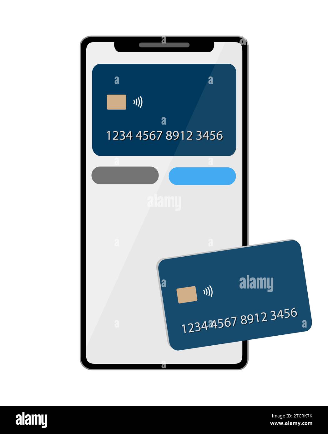 Smartphone e carta di credito, pagamento senza contatto. Concetto di pagamento tramite telefono cellulare, shopping online, online banking. Modello di progettazione, modello, NFC Illustrazione Vettoriale