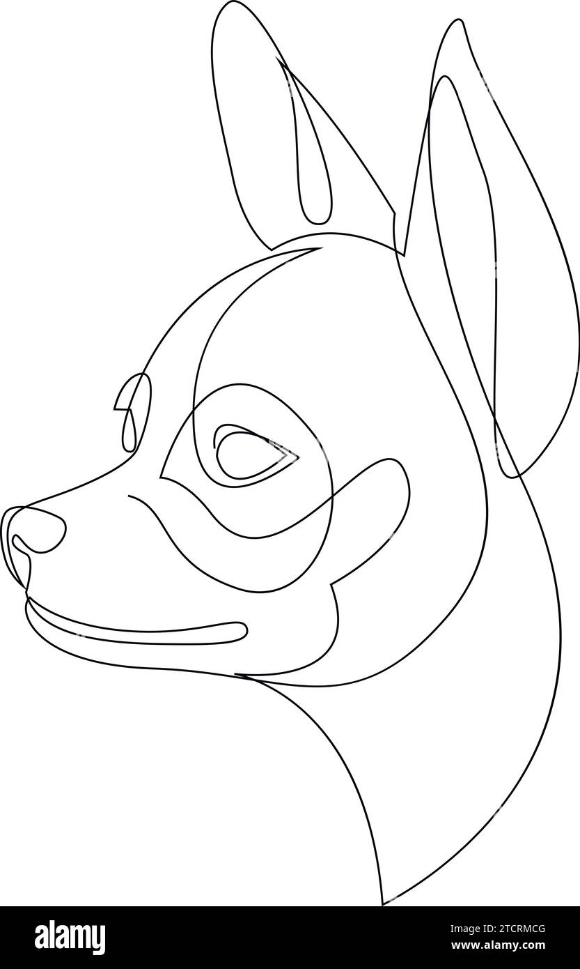 Linea continua Chihuahua. Illustrazione vettoriale con cani piccoli di stile minimale a riga singola. Ritratto Illustrazione Vettoriale