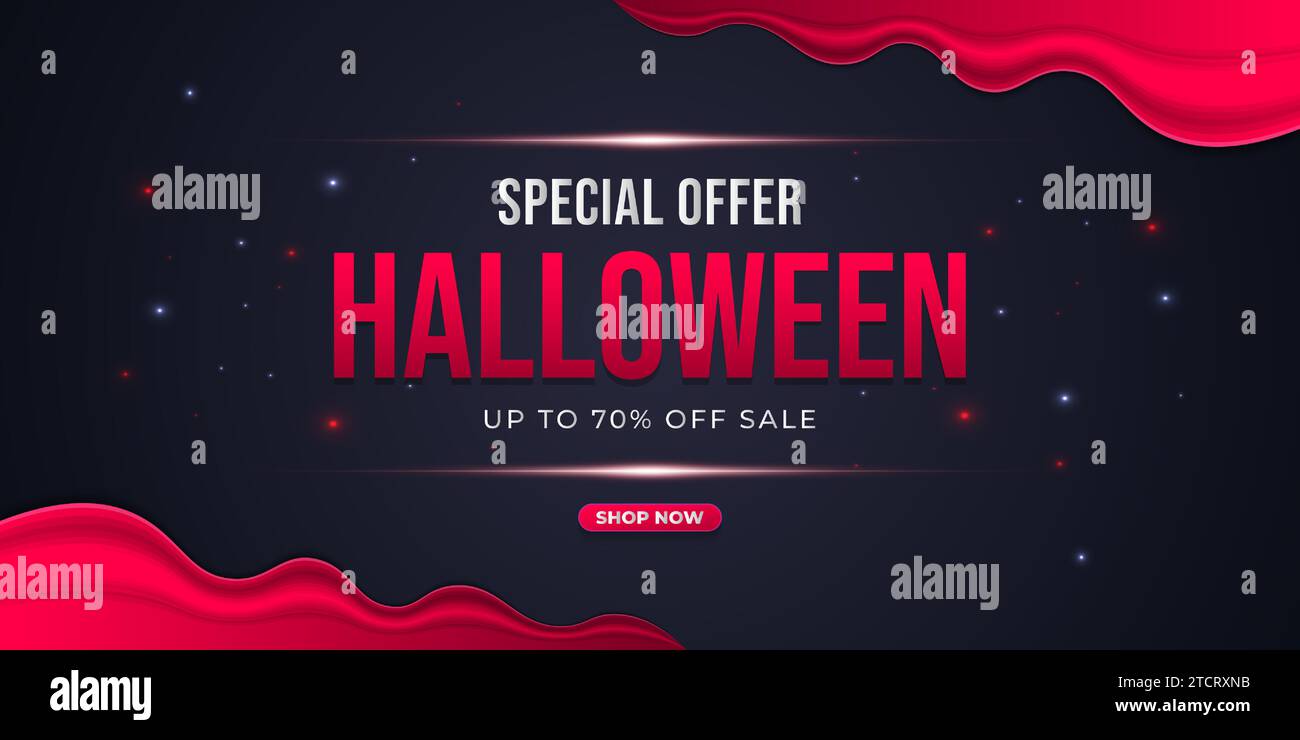 Banner promozionale speciale di Halloween con sfondo rosso e nero Illustrazione Vettoriale