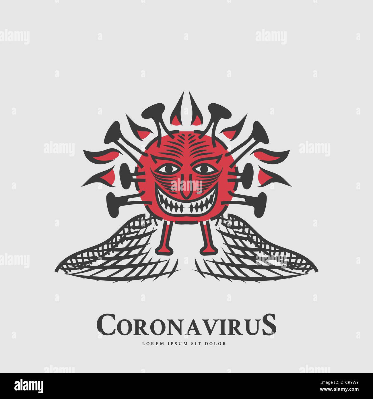 Illustrazione del coronavirus con un sorriso malvagio e inquietante in stile vintage Illustrazione Vettoriale