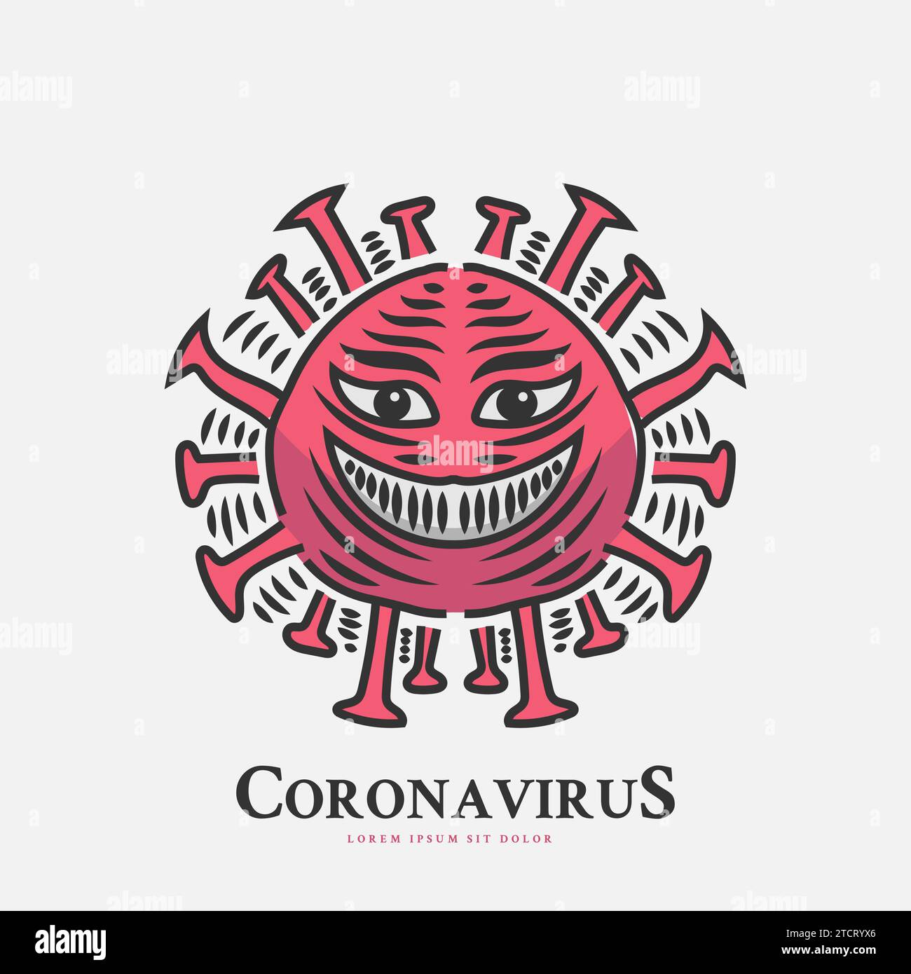 Illustrazione del coronavirus con un sorriso malvagio e inquietante in stile vintage Illustrazione Vettoriale