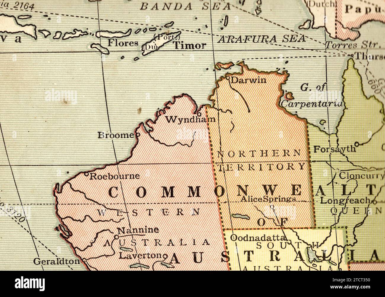 Una mappa politica d'epoca/antica in Australia, Giava e Timor. Foto Stock