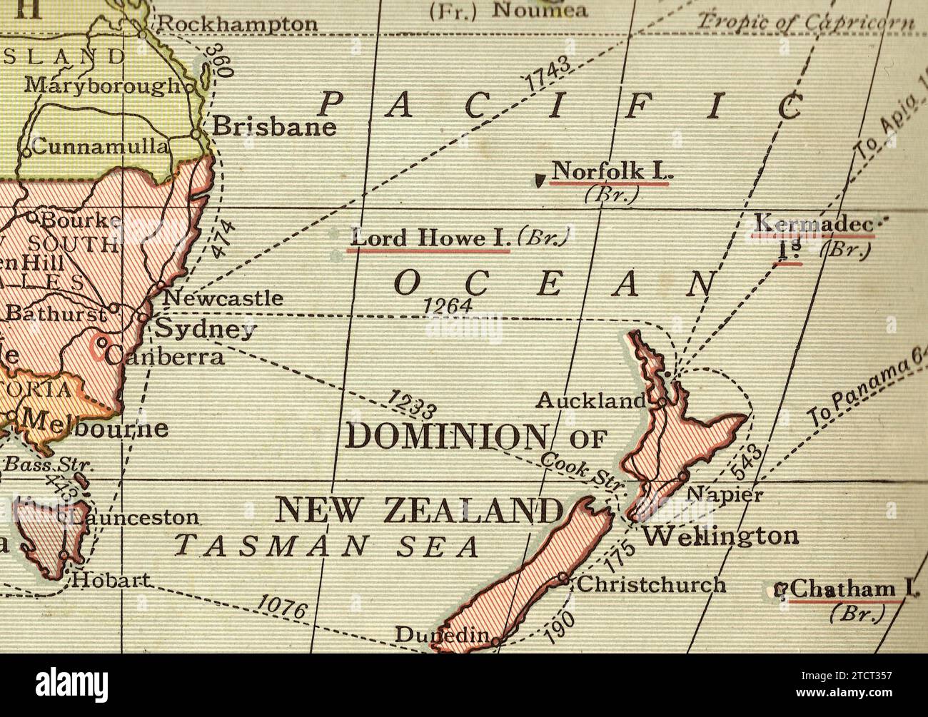 Una mappa politica d'epoca/antica in Australia e nuova Zelanda. Foto Stock