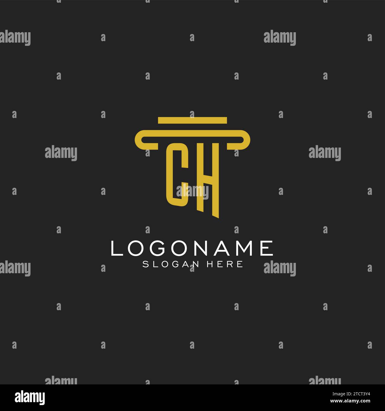 Logo iniziale CH con grafica vettoriale dal design semplice a colonna Illustrazione Vettoriale
